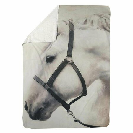 BEGIN HOME DECOR 60 x 80 in. Darius The White Horse-Sherpa Fleece Blanket 5545-6080-AN63